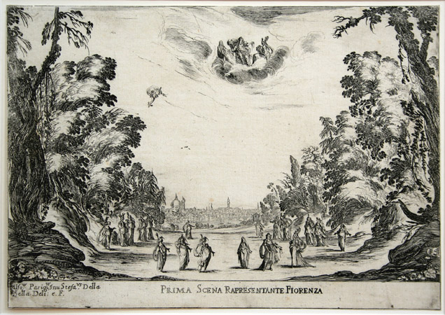 Stefano della Bella: Prima Scena Rapresentante Fiorenza. Etching.