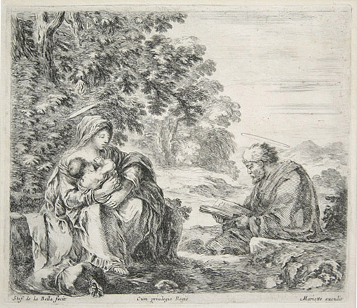 Stefano della Bella: Rest on the Flight Into Egypt. Etching.