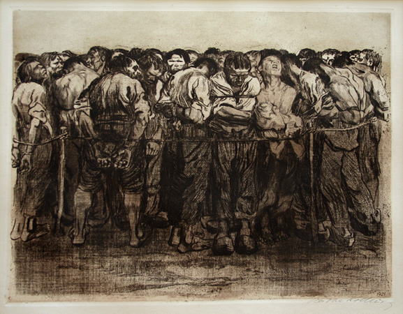 Kathe Kollwitz: Die Gefangenen. Etching, drypoint, and soft-ground.