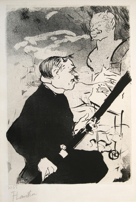 Henri de Toulouse-Lautrec lithograph: Pour Toi! (For You!). Desire Dihau with his bassoon. 1893.